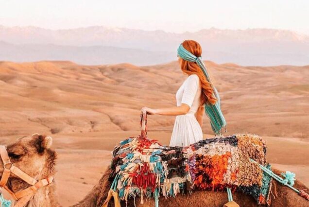 Camel ride during sunset in Taghazout, Morocco